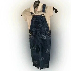 Primark girls denim overalls  & a cat & jack white polo shirt both size 4-5